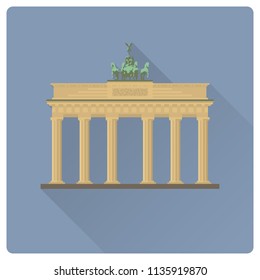 Flat design long shadow vector illustration of Brandenburg Gate at Berlin, Germany