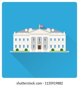 Flat design long shadow vector illustration of The White House at Washington, DC