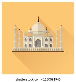 Flat design long shadow vector illustration  of Taj Mahal monument, Agra, Uttar Pradesh, India