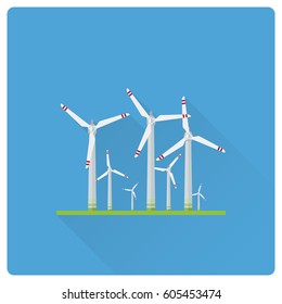 flat design long shadow wind energy plant vector illustration