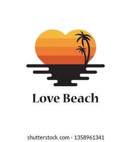 flat design Love Beach sunset logo vector,holiday and travel logo   illustration