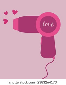 Flat Design Love Illustration with Hair Dryer and Hearts