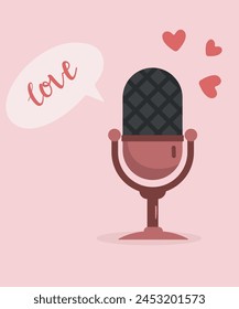 Flat Design Love Illustration with Retro Microphone