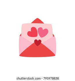Flat design loves letter. Letter with red color sweet hearts. Vector illustration.