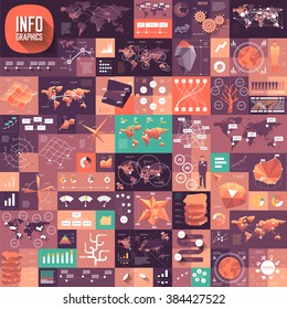 Flat design low poly infographics with data icons and world map charts. Vector illustration.