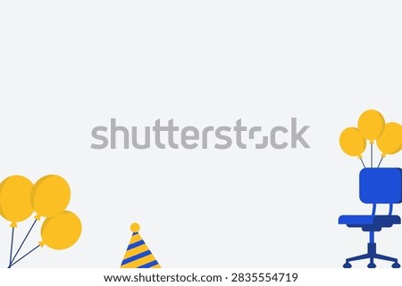 Flat design lower boundary arrangement with rolling office chairs and helium balloons to create clean celebration footers for b2b newsletters.