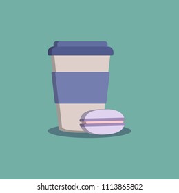 Flat design macaron and coffee cup vector illustration