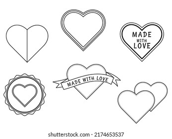 Flat design made with line style love stamps. Heart, love, romance or Valentine's Day. Vector illustration.