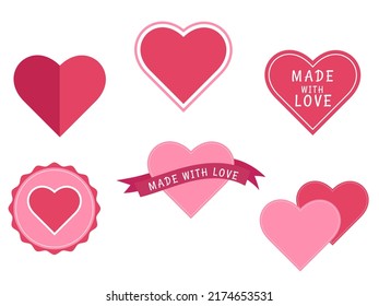 Diseño plano, hecho con sellos de amor. Corazón, amor, romance o Día de San Valentín. Ilustración vectorial.