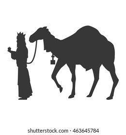 flat design magi with camel silhouette icon vector illustration