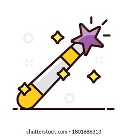 Flaches Design des Zauberstabs, eine leichte Stange, die für magische Zwecke verwendet wird 