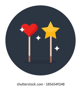 Flaches Design der Zauberwandsymbol, eine leichte Stange, die für magische Zwecke verwendet wird 