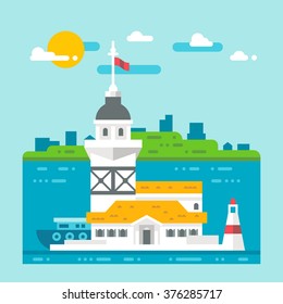 Flat design Maiden's tower Turkey illustration vector