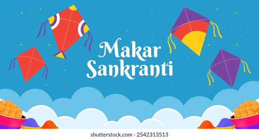 Diseño plano Makar Sankranti India Festival Anuncio Horizontal