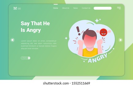 Flat design of the man is angry at the landing page template, Angry expression in flat illustration