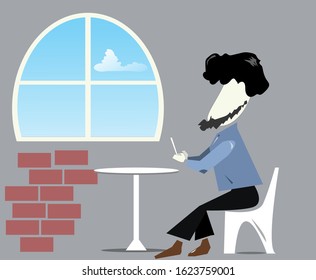 Flat design man chatting by phone at the cafe 