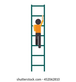 Flat Design Man Climbing Ladder Icon Vector Illustration
