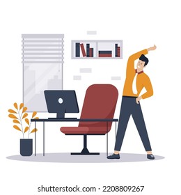 Flat design of man doing exercise stretch office workout. Illustration for websites, landing pages, mobile applications, posters and banners. Trendy flat vector illustration