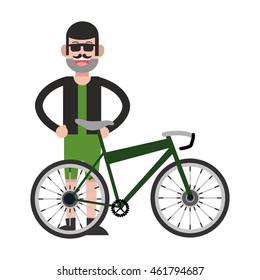 flat design man with facial hair and bike icon vector illustration