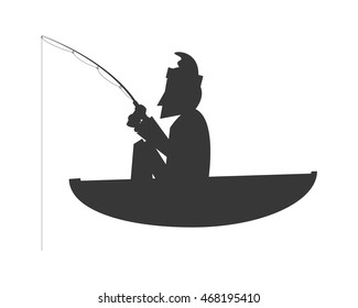flat design man fishing on boat icon vector illustration