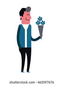 flat design man with flower bouquet icon vector illustration
