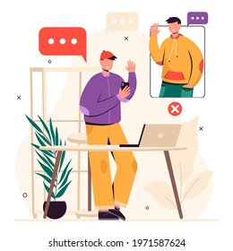 flat design of a man having a discussion using a video call ilustration