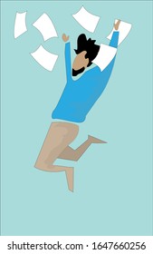 Flat design man jumping for success at work 