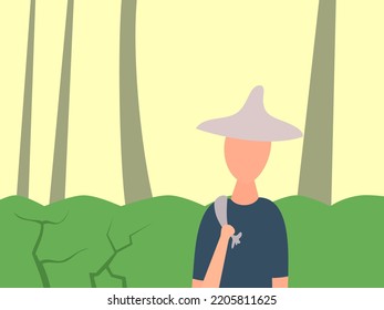 Flat Design Of A Man Lost In The Forest Vector Illustration