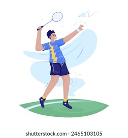 Flat design of a man playing badminton, Player performs a jumping smash, Vector illustration