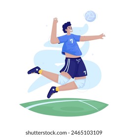 Flat design of a man playing volleyball, Player doing jumping smash, Vector illustration