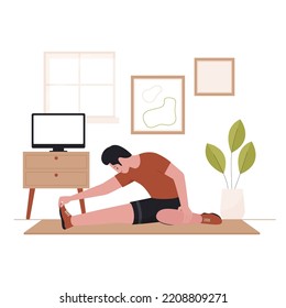 Flat design of man practicing yoga in living room. Illustration for websites, landing pages, mobile applications, posters and banners. Trendy flat vector illustration