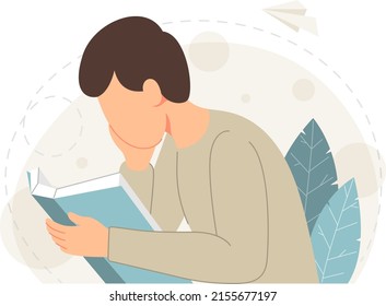 flat design of a man reading a book