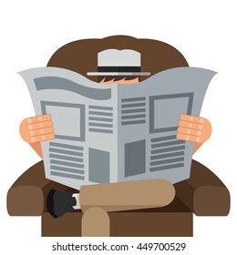 flat design man reading newspaper sitting on chair icon vector illustration