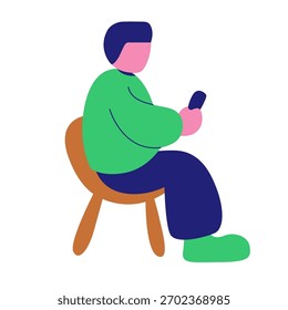 Diseño plano de un hombre sentado relajado mientras usa su teléfono celular