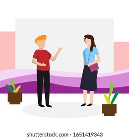flat design for man and women talk about business, teamwork clip art characters illustration