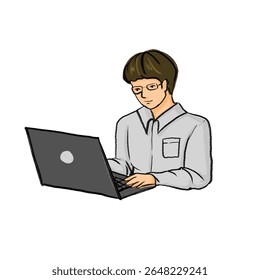 Flat design of man working with laptop. Vector design, editable vector.