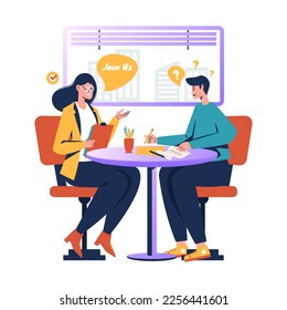 Flat design of manager having job recruitment interview
