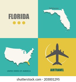 flat design with map Florida concept for air travel