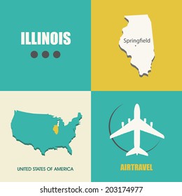 flat design with map Illinois concept for air travel