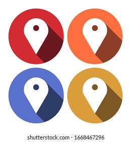 Flat design map marker icon with long shadow. 10 EPS