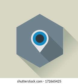 Flat design map marker icon with long shadow