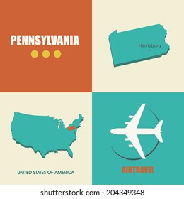 flat design with map Pennsylvania concept for air travel