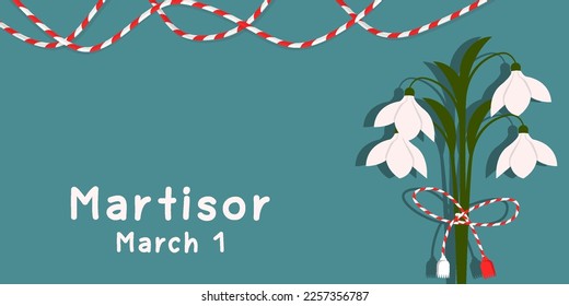 flat design martisor horizontal banner with tulips flower