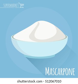 Flat design Mascarpone cheese vector icon  on light blue background with long shadow