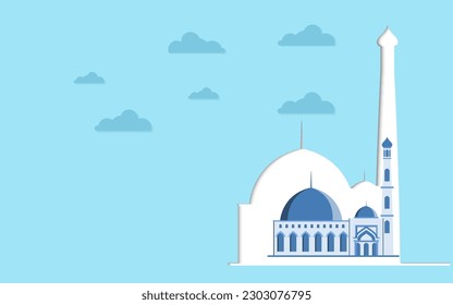 A flat design of a masjid or mosque for Islamic with blue color suitable for background, wallpaper, greeting card, background etc.