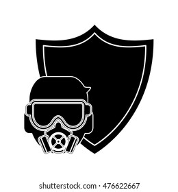 flat design mask gas and shield icon vector illustration