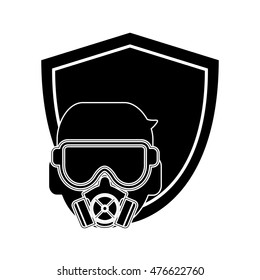 flat design mask gas and shield icon vector illustration