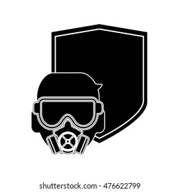 flat design mask gas and shield icon vector illustration