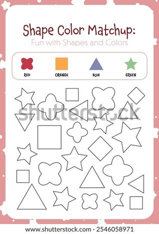 Flat design matching and coloring worksheet for preschoolers printable for kids fun learning education, match the shapes with their corresponding colors as indicated