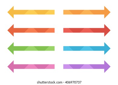 Flat design, material design colorful arrows isolated on white background. Arrow set.